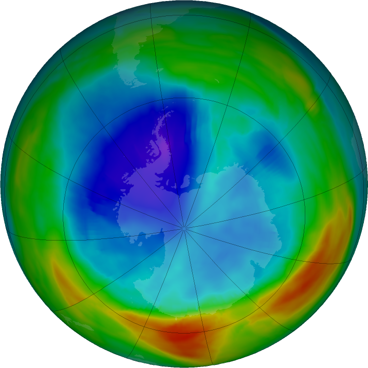 Antarctic ozone map for 17 August 2019
